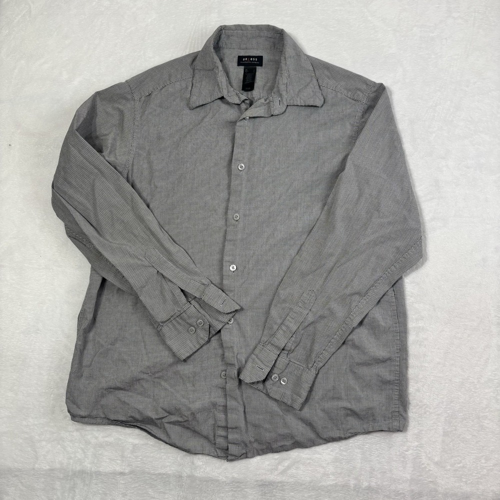 Axcess Claiborne Black White‎ Plaid Long Sleeve Button Up Shirt Men's L Stain